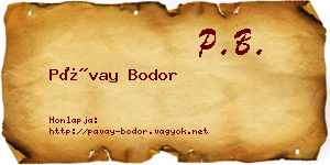 Pávay Bodor névjegykártya
